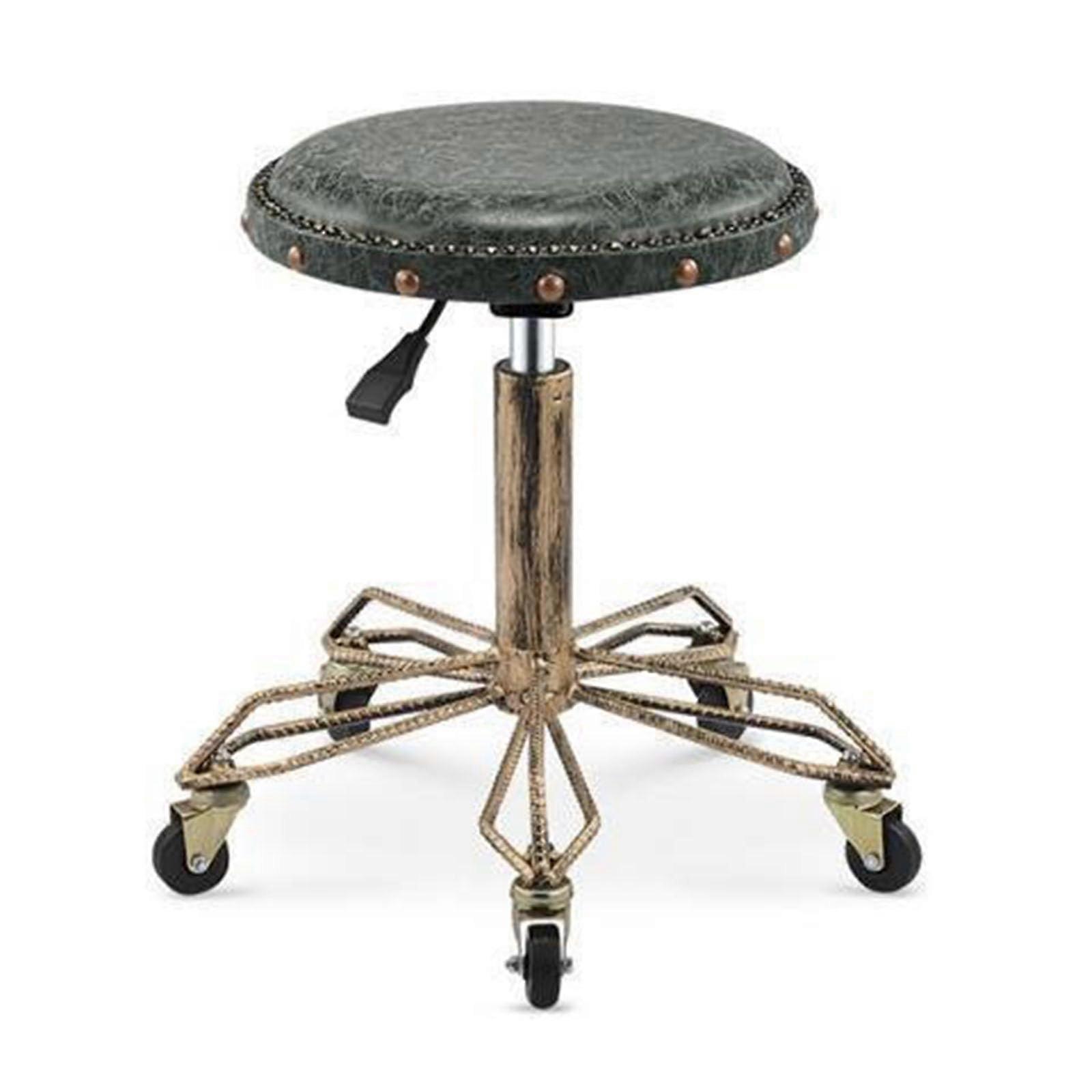 Rolling Stool With Back Support Height Adjustable 360 Degree Swivel Retro Beauty Stool For Salon Massage Bar S4