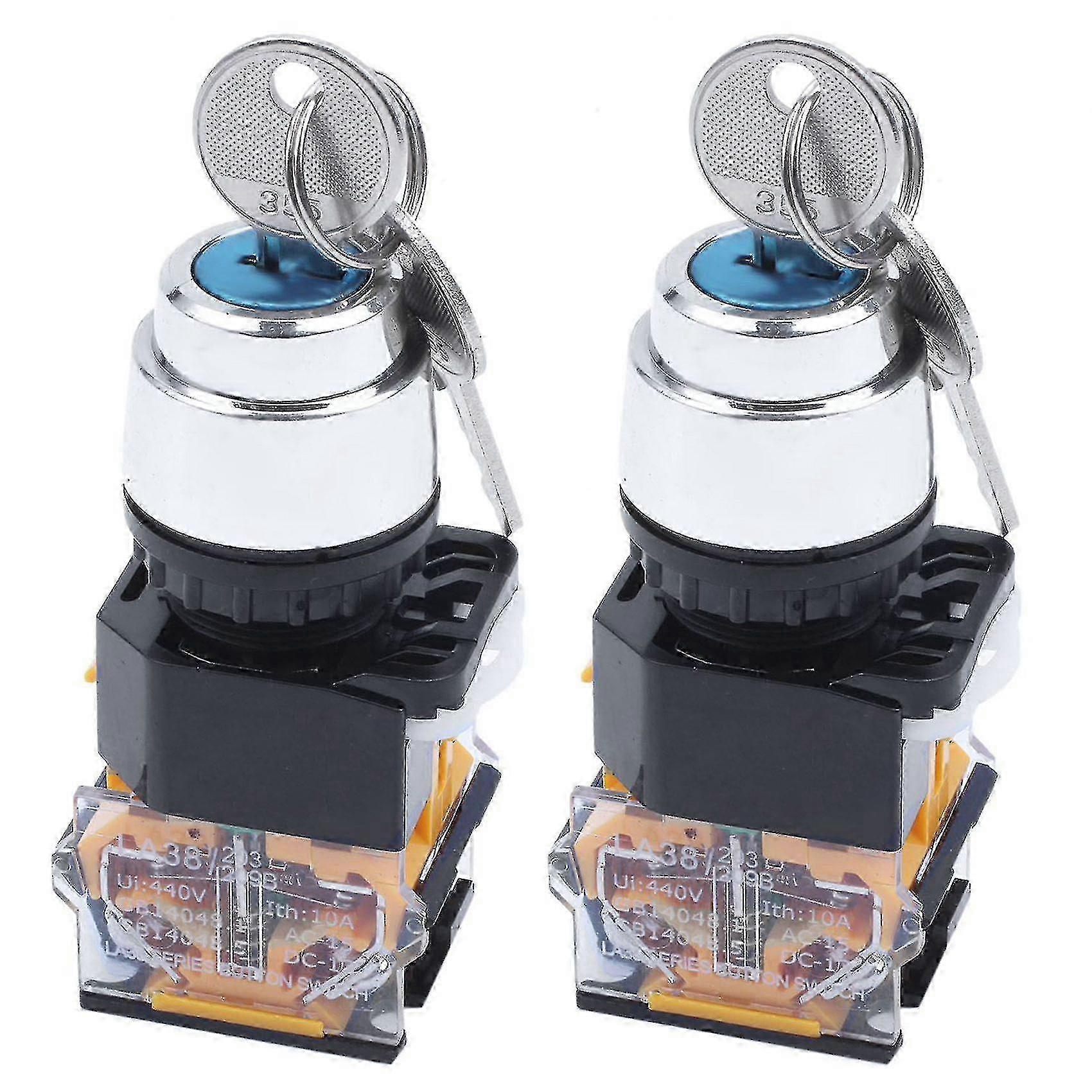 2x On/off/on Three 3 Position Rotary Selector Key Lock Switch 10a 380v Ac