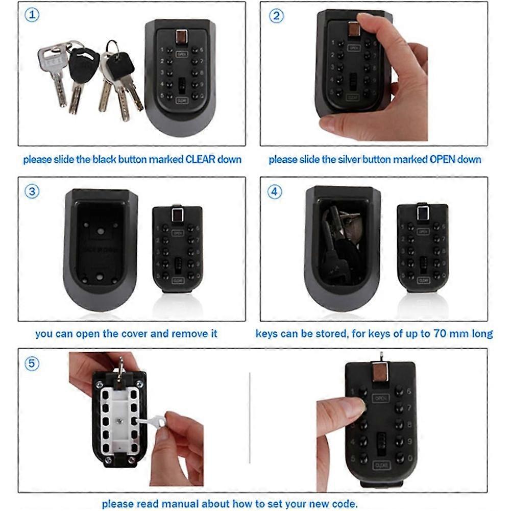 Indoor Outdoor Key Lock Box Wall Mounted Push Button Combination Key Safe Storage Security Lock Box