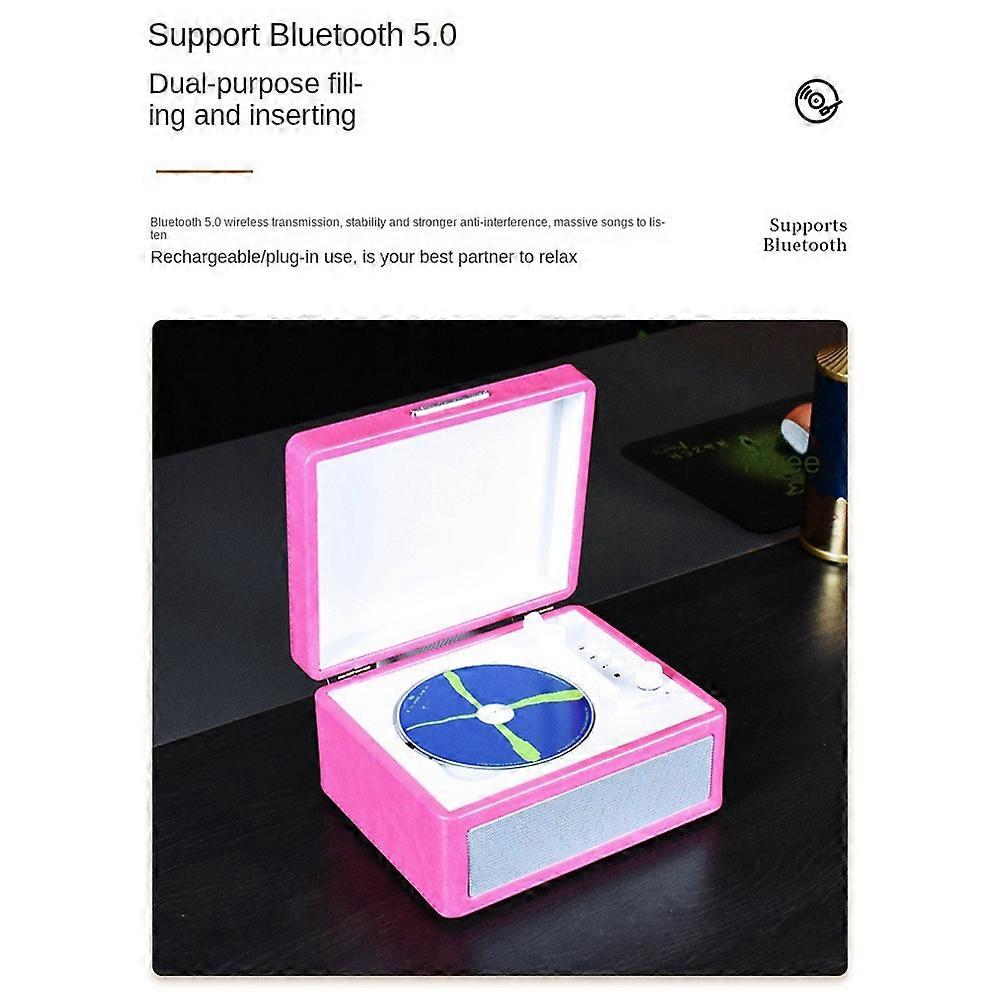 Portable Wireless Bluetooth Speaker, Multi-Functional Reprodutor CD Retro, Record Audio Player Brown