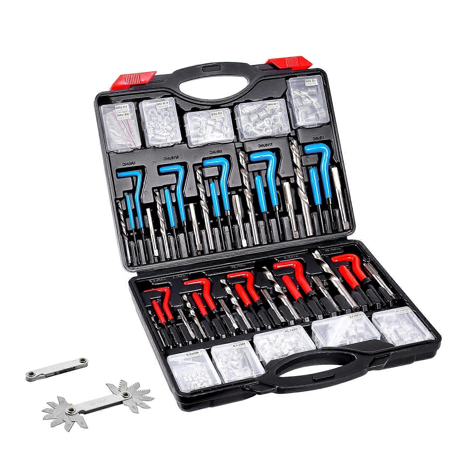 Helicoil Thread Repair Kit, 338-Piece SAE and Metric Rethreading Tool Kit, M5, M6, M8, M10, M12, 1/4", 5/16", 3/8", 7/16", 1/2"