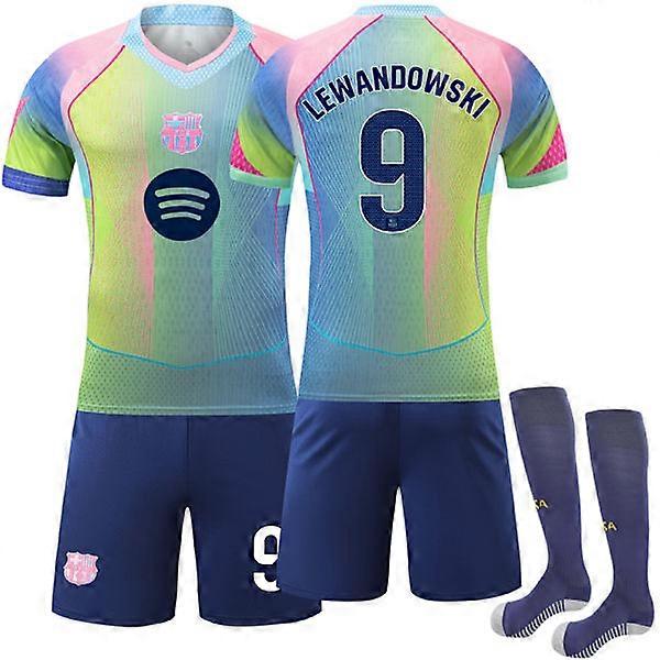 Maillot FC Barcelone Édition Spéciale Verte 25-26 LEWANDOWSKI N°9, Kit de Football Enfant Adulte avec Chaussettes N°9 XL