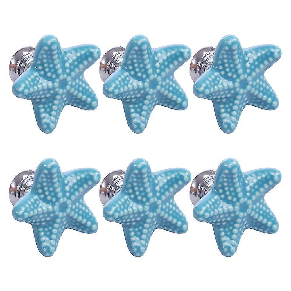 Sky-Blue Ceramic Knobs for Wardrobe Drawer Star Pull Handles 6Pcs