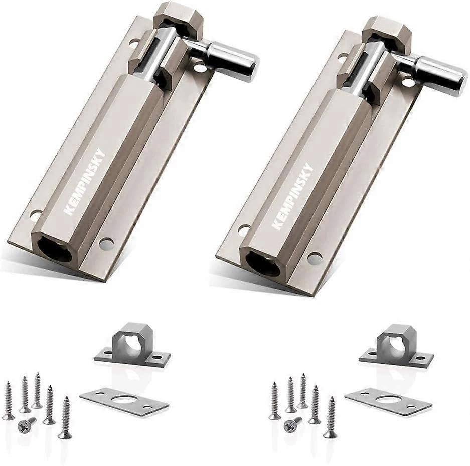 2PCS Door Security Slide Latch Lock Barrel Bolt, Solid Aluminum Alloy, Extra Security, RustResistant
