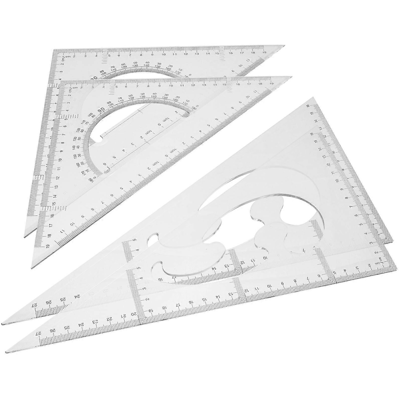 4 Pcs Triangle Board Measuring Rulers Plastic Multifunction Geometric Unique Set
