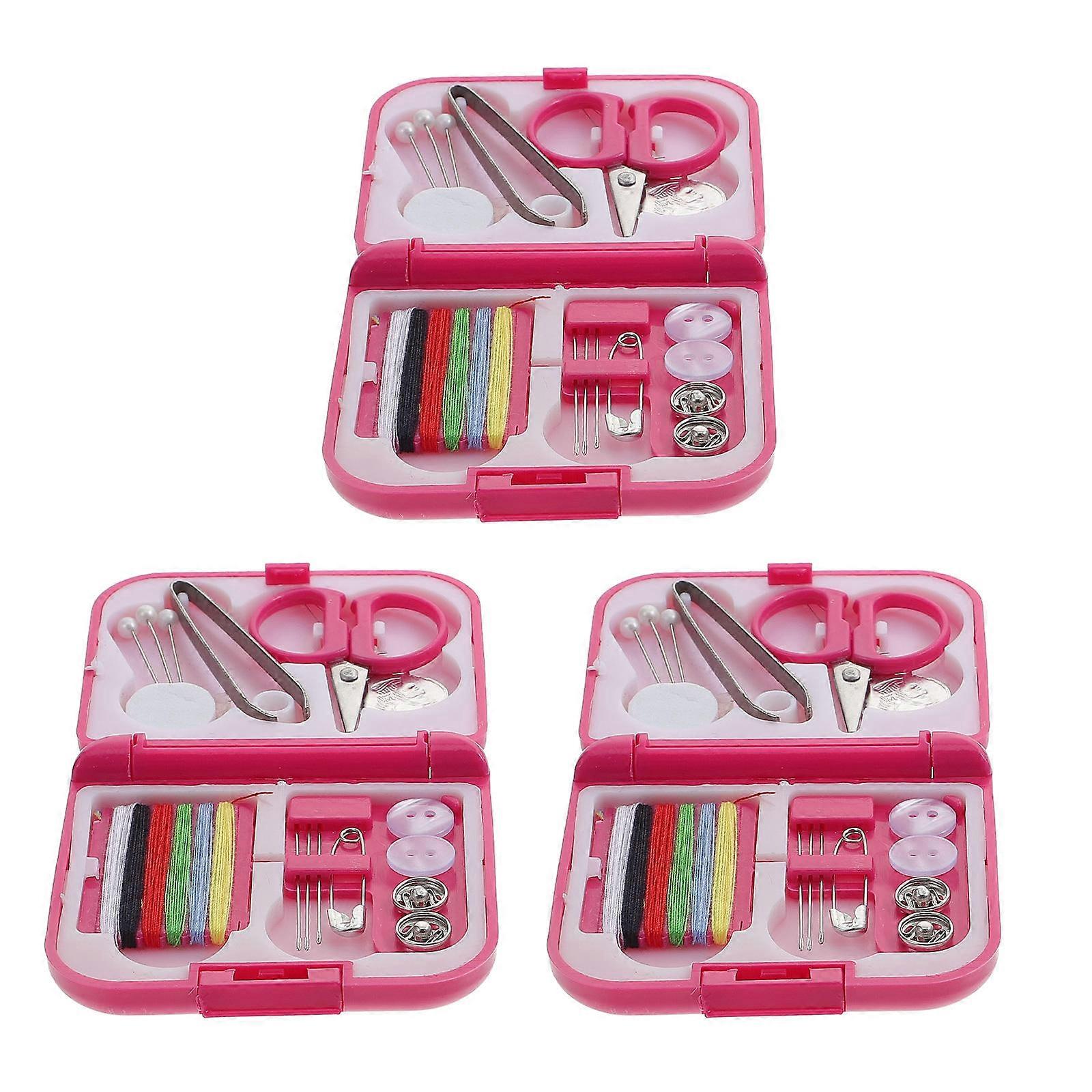 Portable Pink Plastic Sewing Tools with Strong Durability for Storage and Basic Needle Thread Needs 3 Boxes