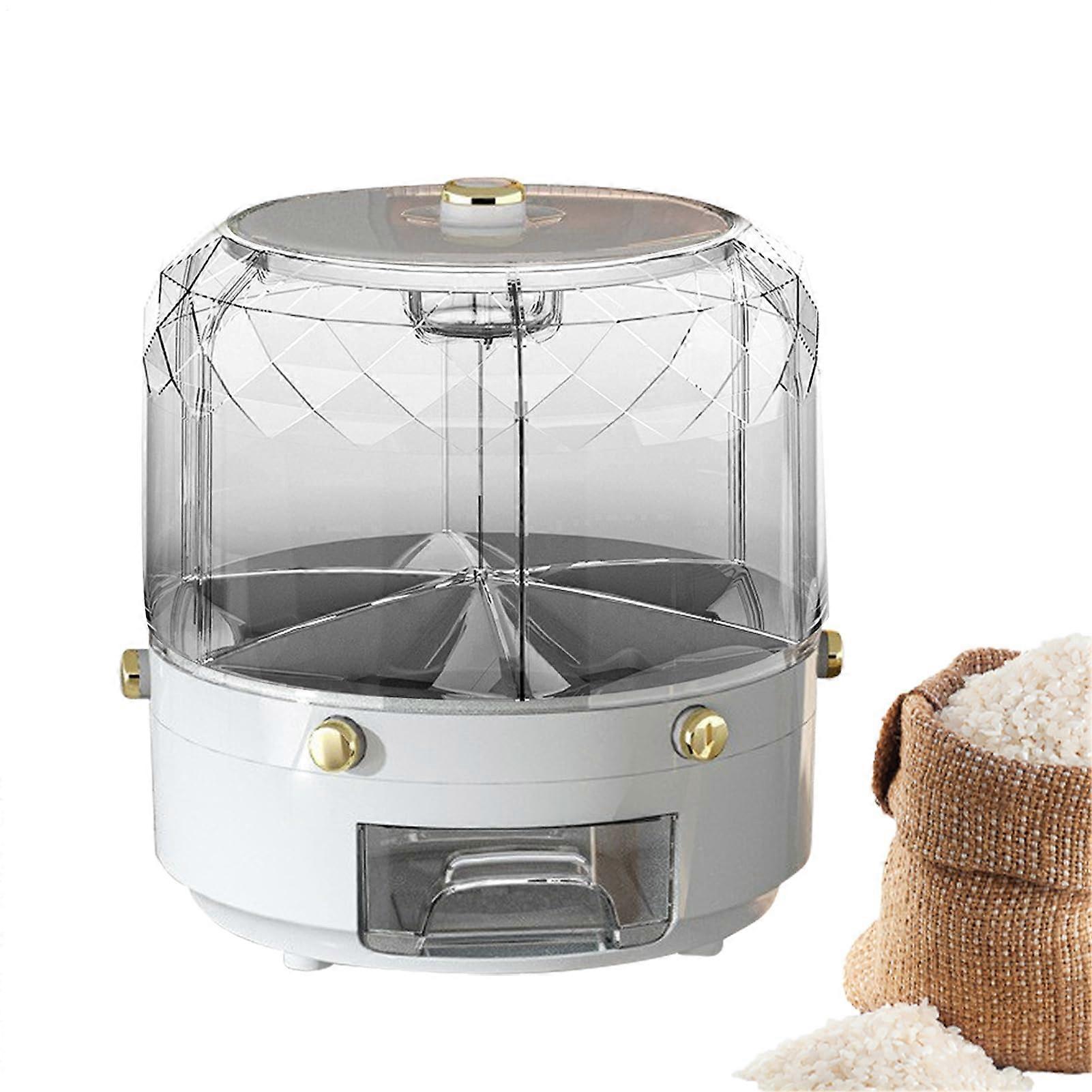 Rotating Rice Dispenser with MultiGrid Grain Storage Bin, OneTouch Dispensing, Gray Gold Model