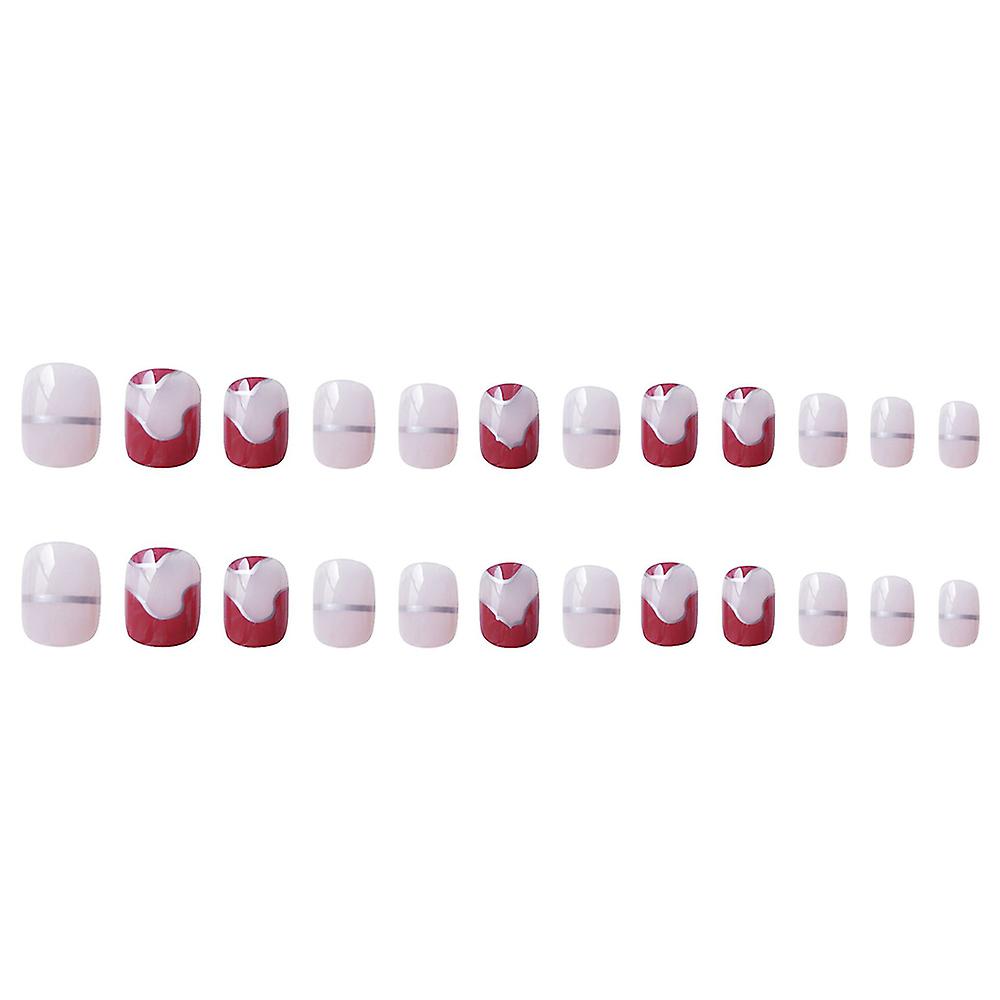 24pcs Short Press On Nails Silver Lines Design Sweet Style Full Coverage Nails