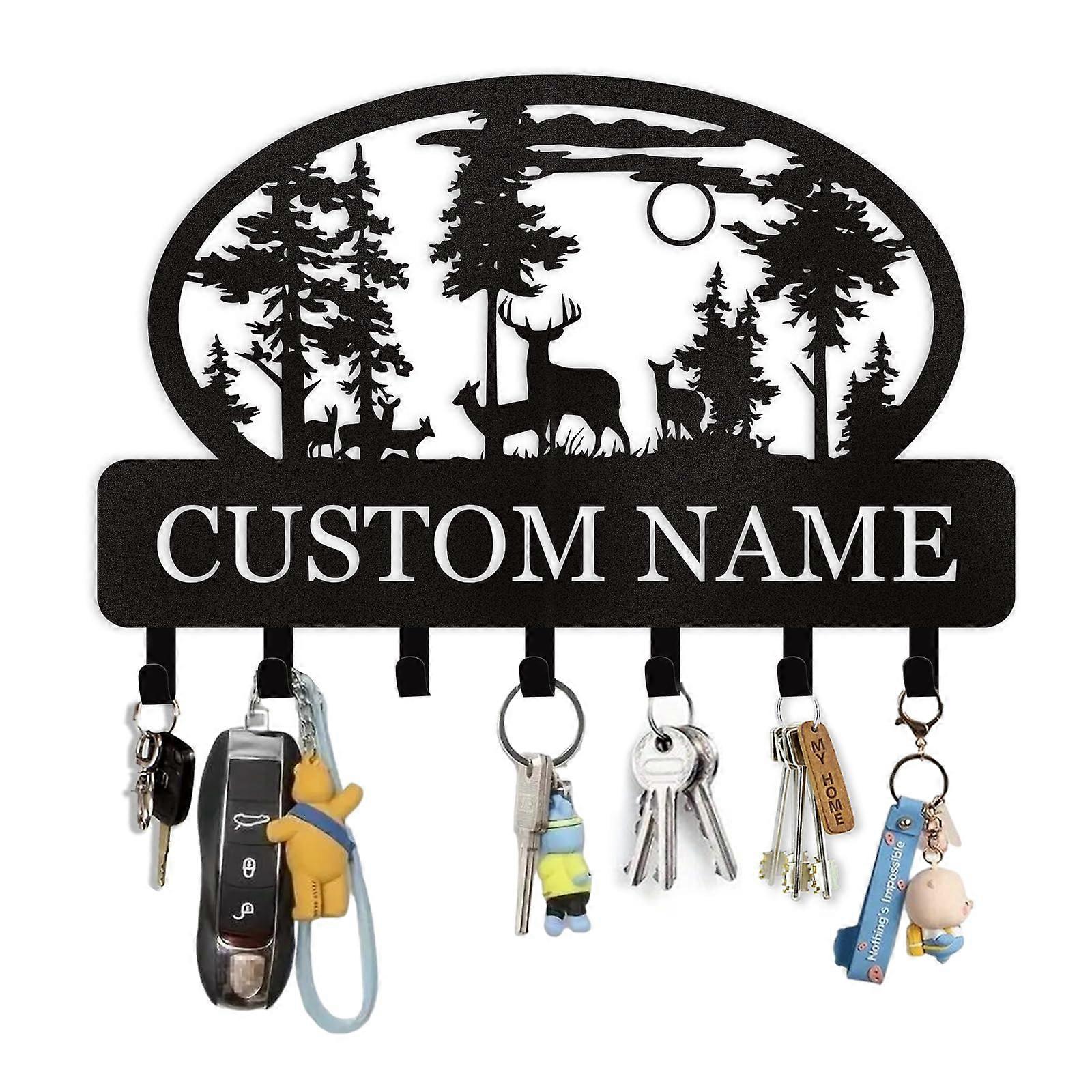 Metal Key Holder with Custom Deer Design, Wall Mounted Key Rack for Rustic Cabin Decor Ref:7733