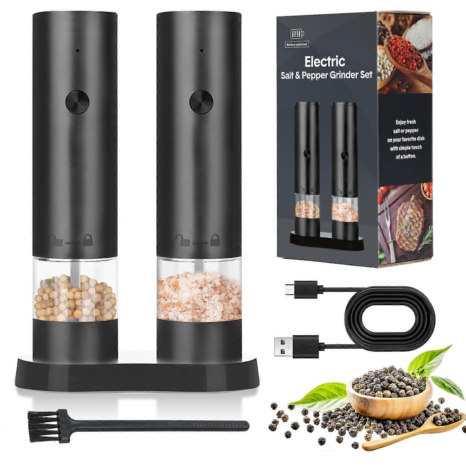 Electric Salt and Pepper Grinder Set with 4Level Adjustable Coarseness, USB Rechargeable, OneHanded Operation