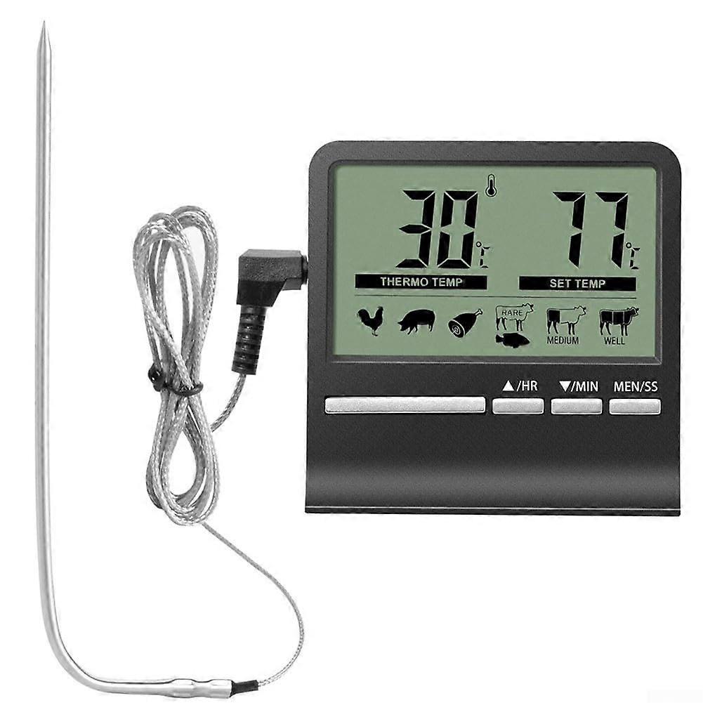 Digital Meat Thermometer with Timer, Instant Read, 304 Stainless Steel Probe, Black