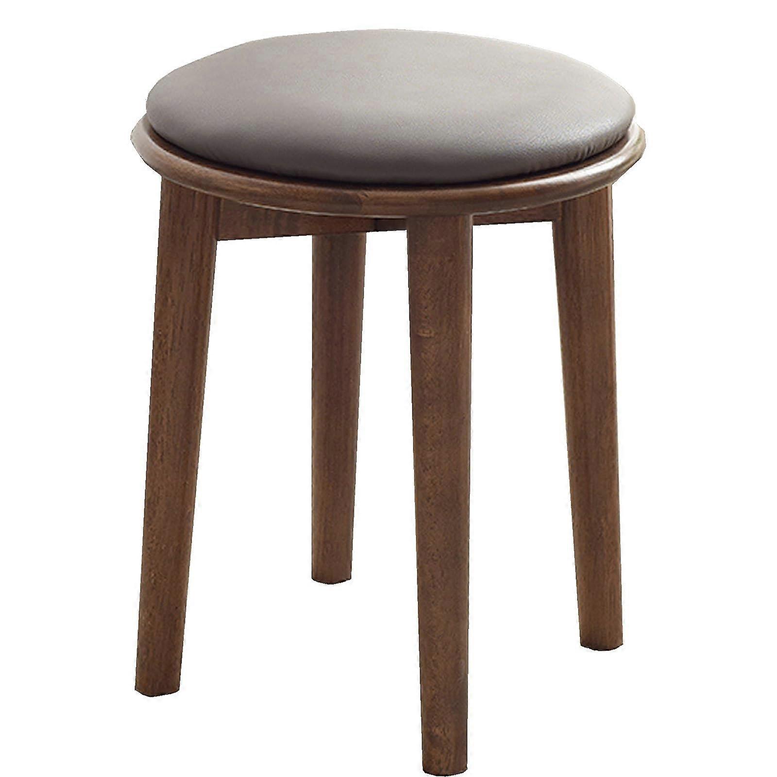 Wooden Vanity Stool with Durable Rubberwood Frame, Stylish Rounded Edges for Dressing Table