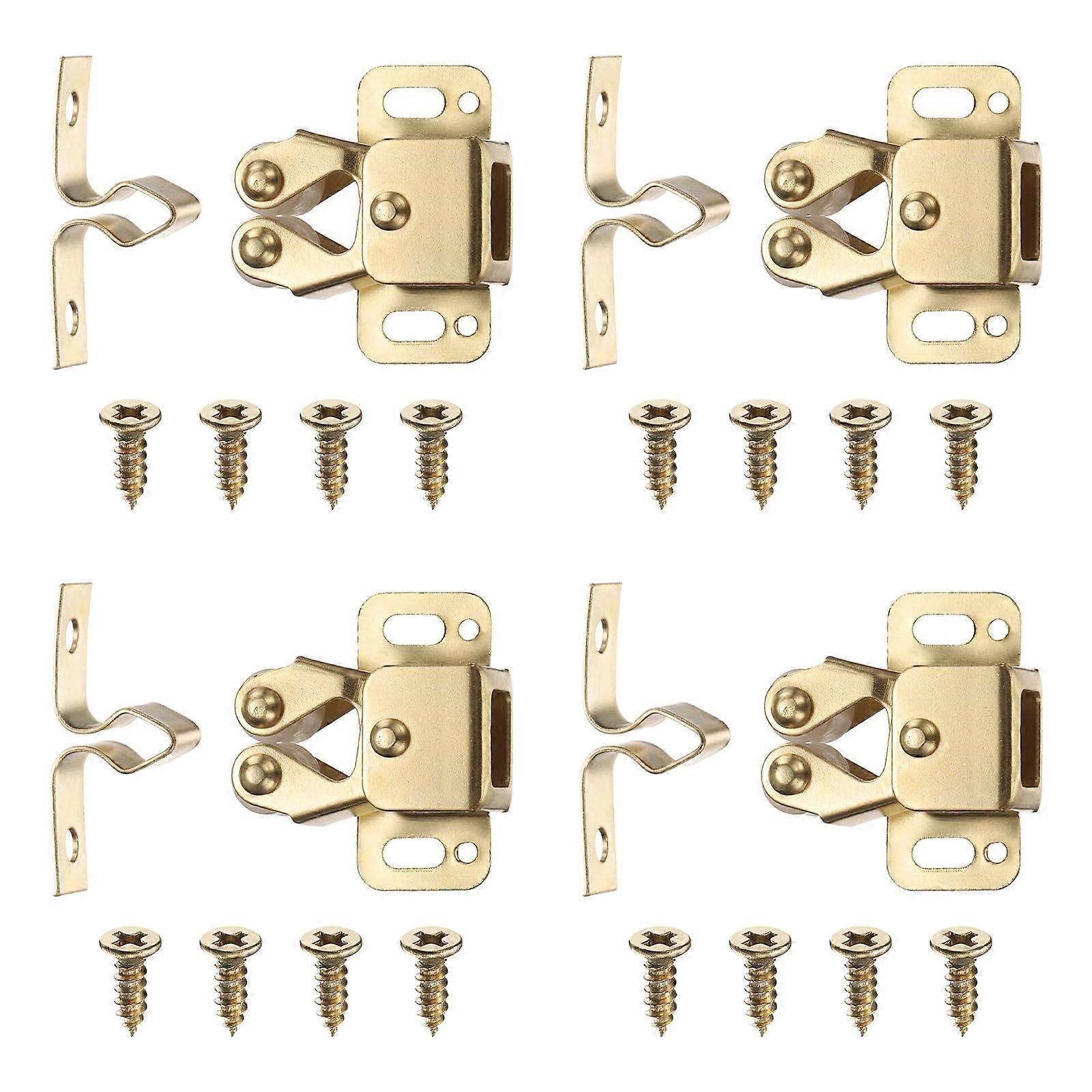 4Pack Double Roller Cabinet Latch with Screws, Gold SpringLoaded Cupboard Catch for Secure Closure