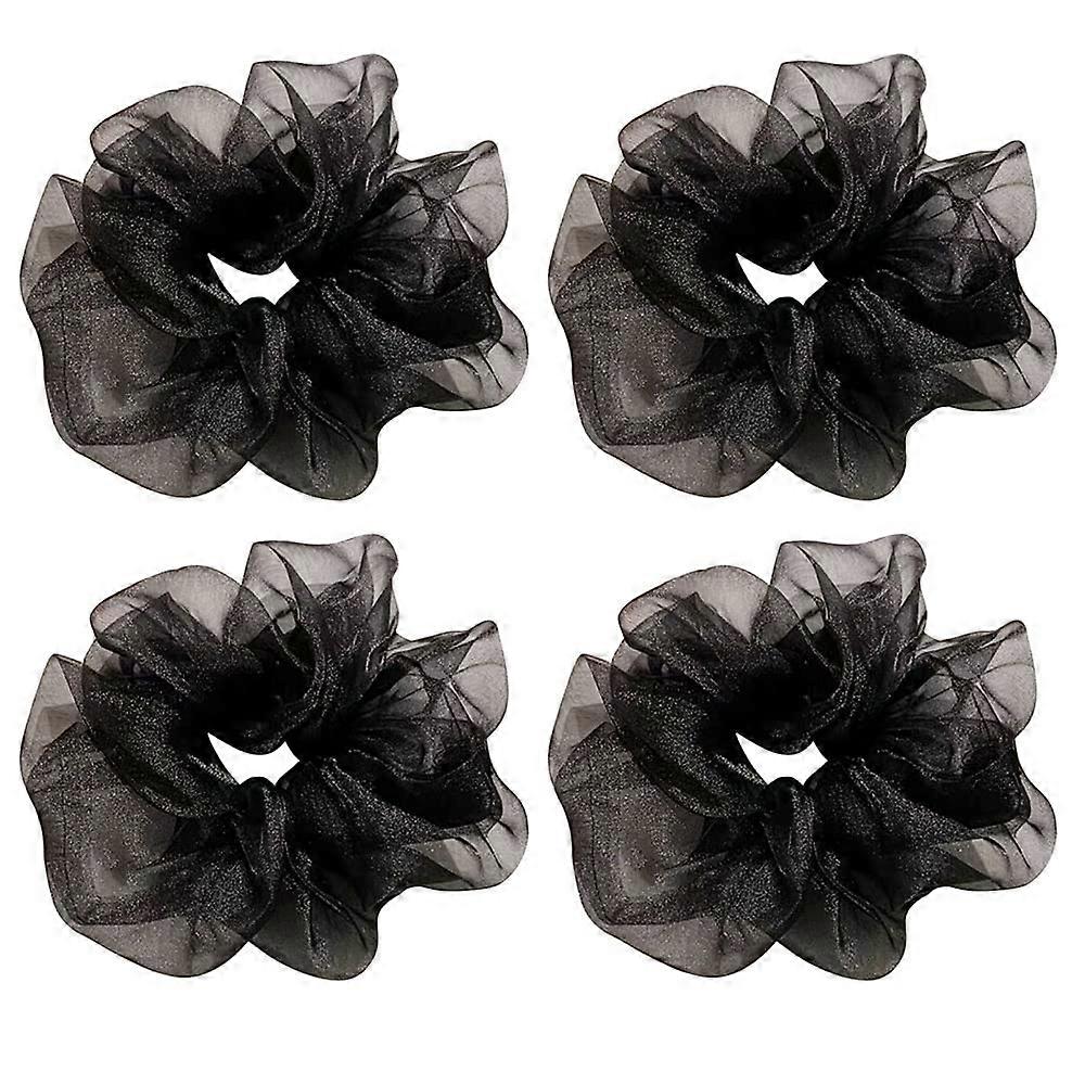 4 Pack Glitter Bun Covers with Secure Elastic Hold for Dance Performances and Cheerleading Black