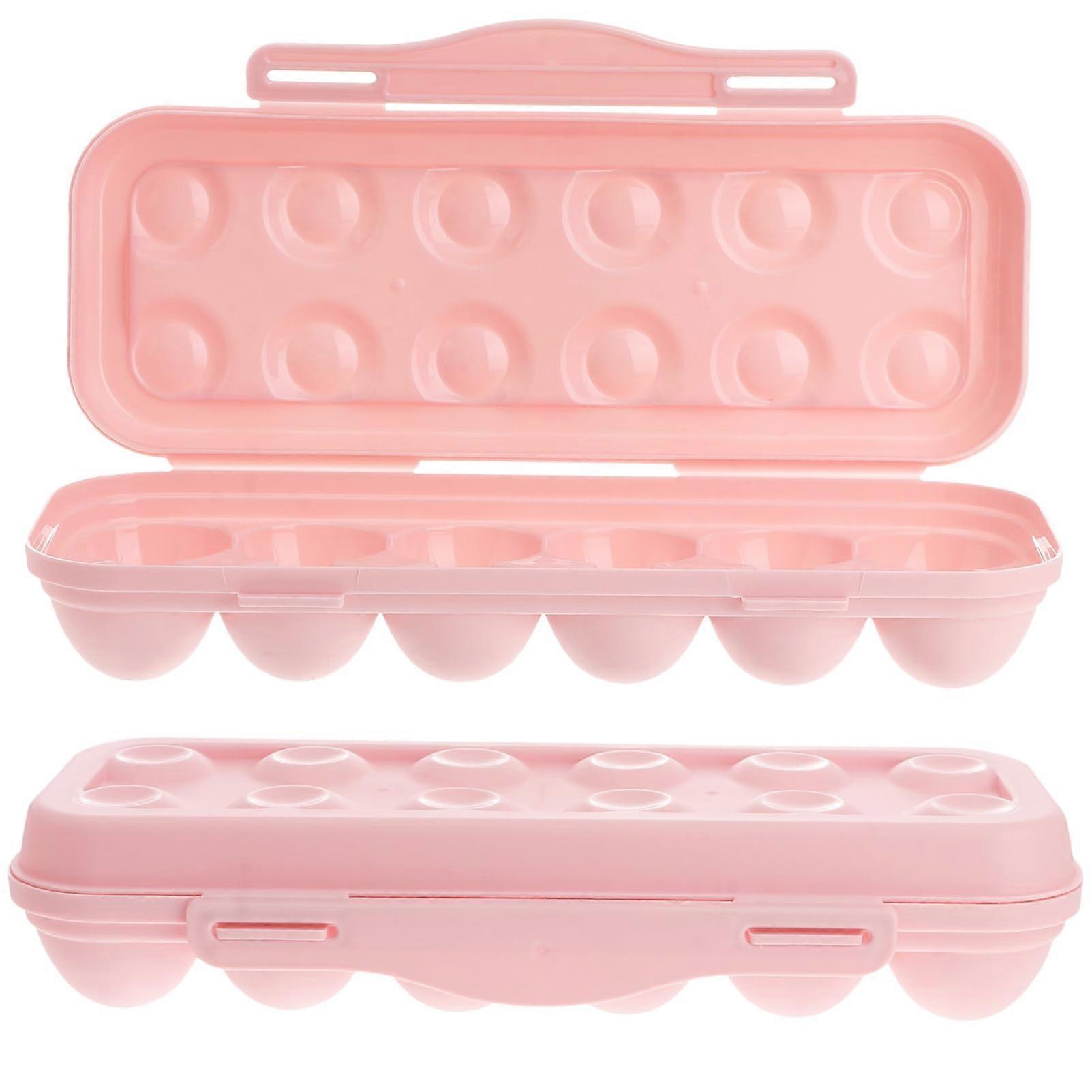 2Pcs 12 Grid Stackable Refrigerator Egg Holder, Shatterproof PP Egg Storage Container Pink