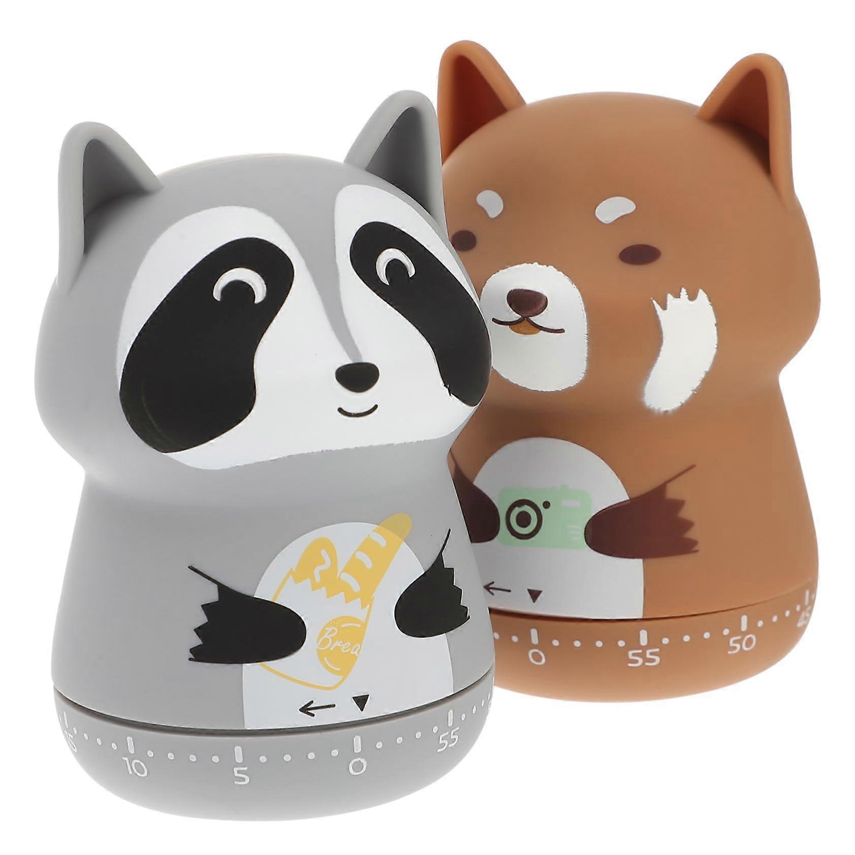 2Pcs Cartoon Animal Mechanical Kitchen Timer for Baking and Cooking, No Battery Needed