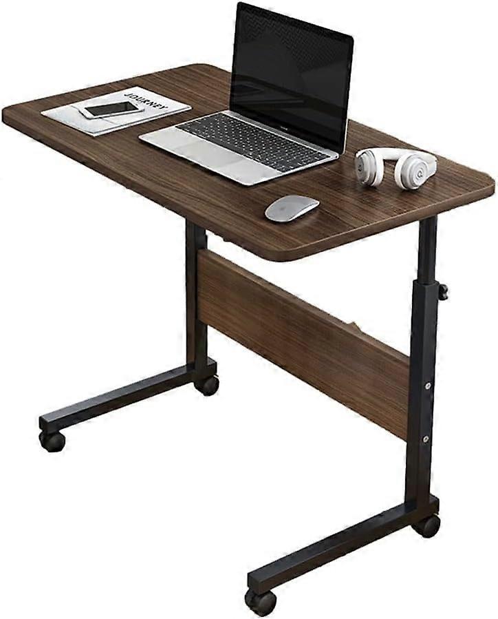 Adjustable Laptop Desk with Wheels for Bed and Sofa, 60x40cm Brown Rolling Workstation