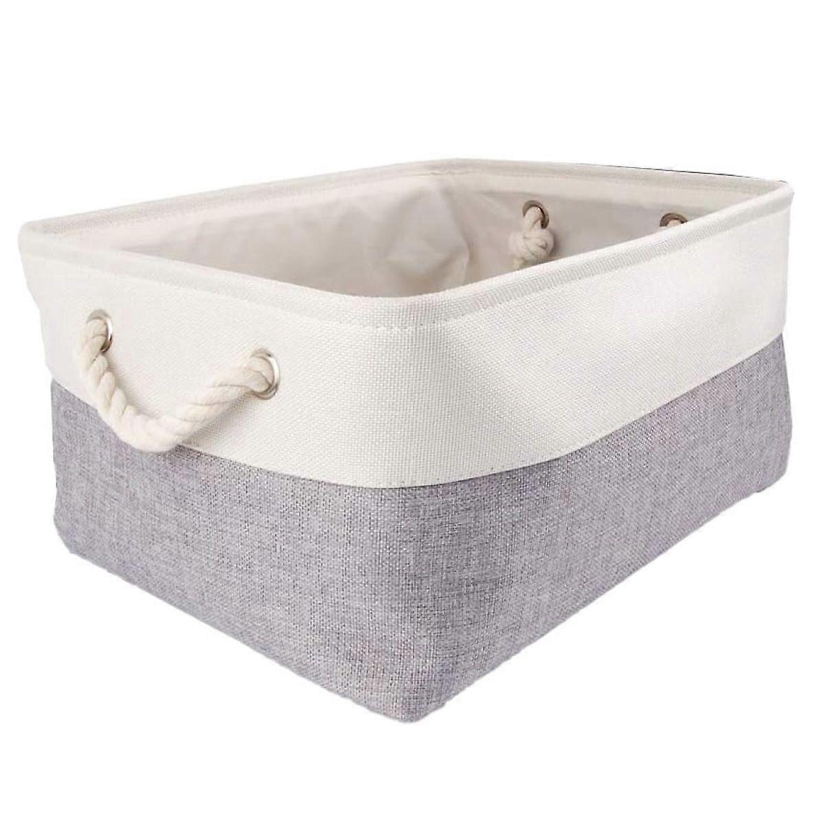 Large Fabric Storage Box, Rectangular Storage Basket with Handle for Toys, Closet (Foldable, Grey White)