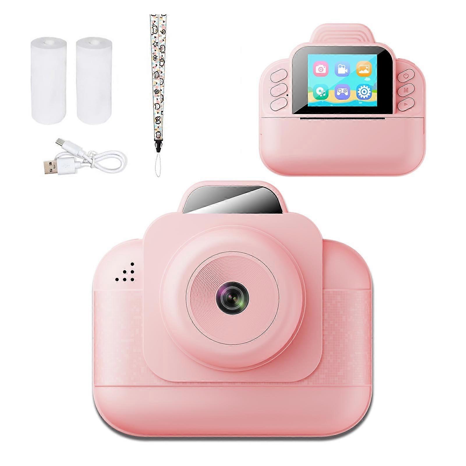 Kids Instant Print Camera with Thermal Printing, 1080P Video, Filters, 2.4 Inch Screen, Pink