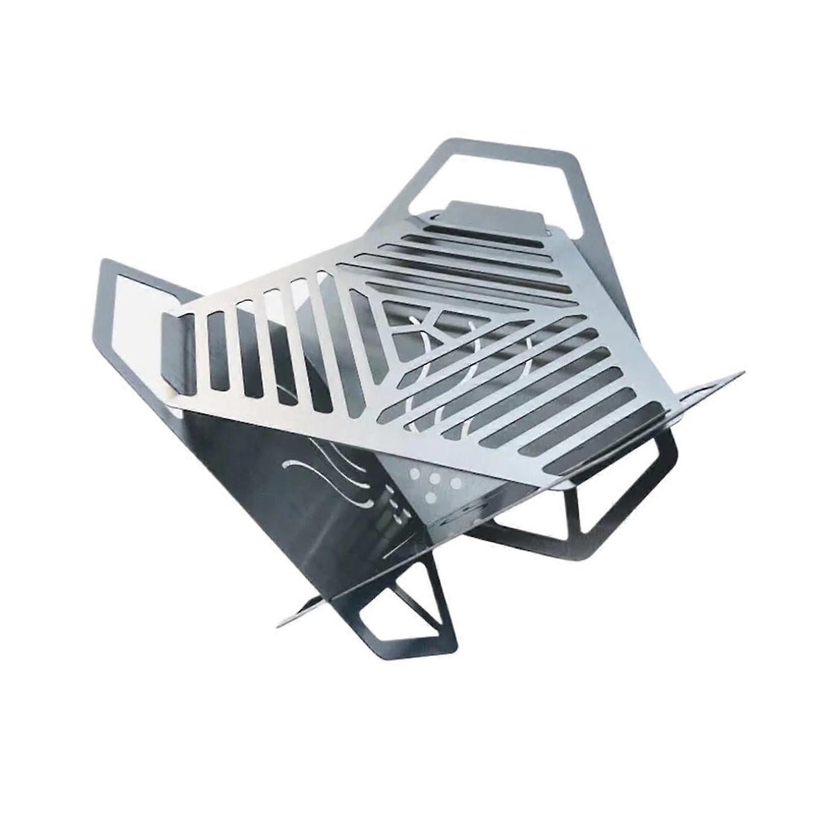 Portable Camping Fire Pit 27x16cm Windproof Temp Resistant BBQ Grill Rack for Outdoor Cooking