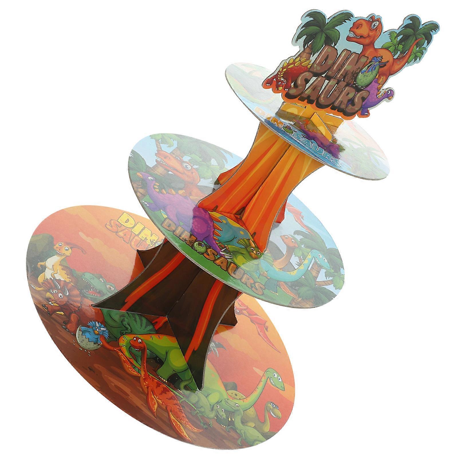 Kids Birthday Party Cake Holder for Storage Dinosaur Pattern Three-Layer Stand