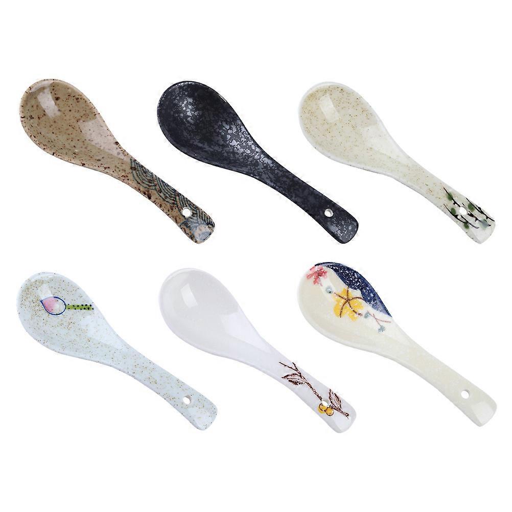 Japanese Soup Spoons Ceramic Spoons for Home 6Pcs Assorted