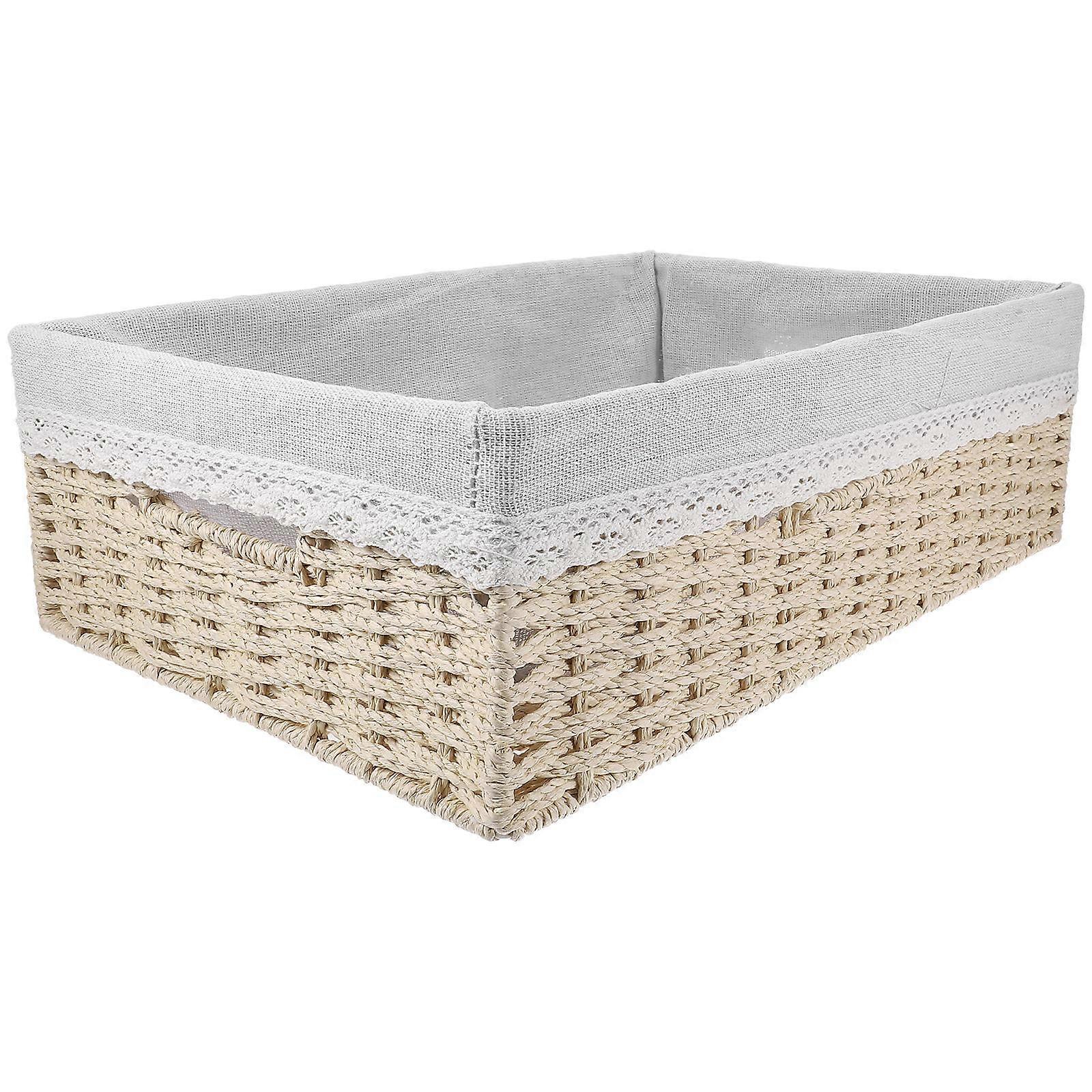 Beige Woven Storage Basket for Storage Use 1Pcs Practical Sundry Desktop Container