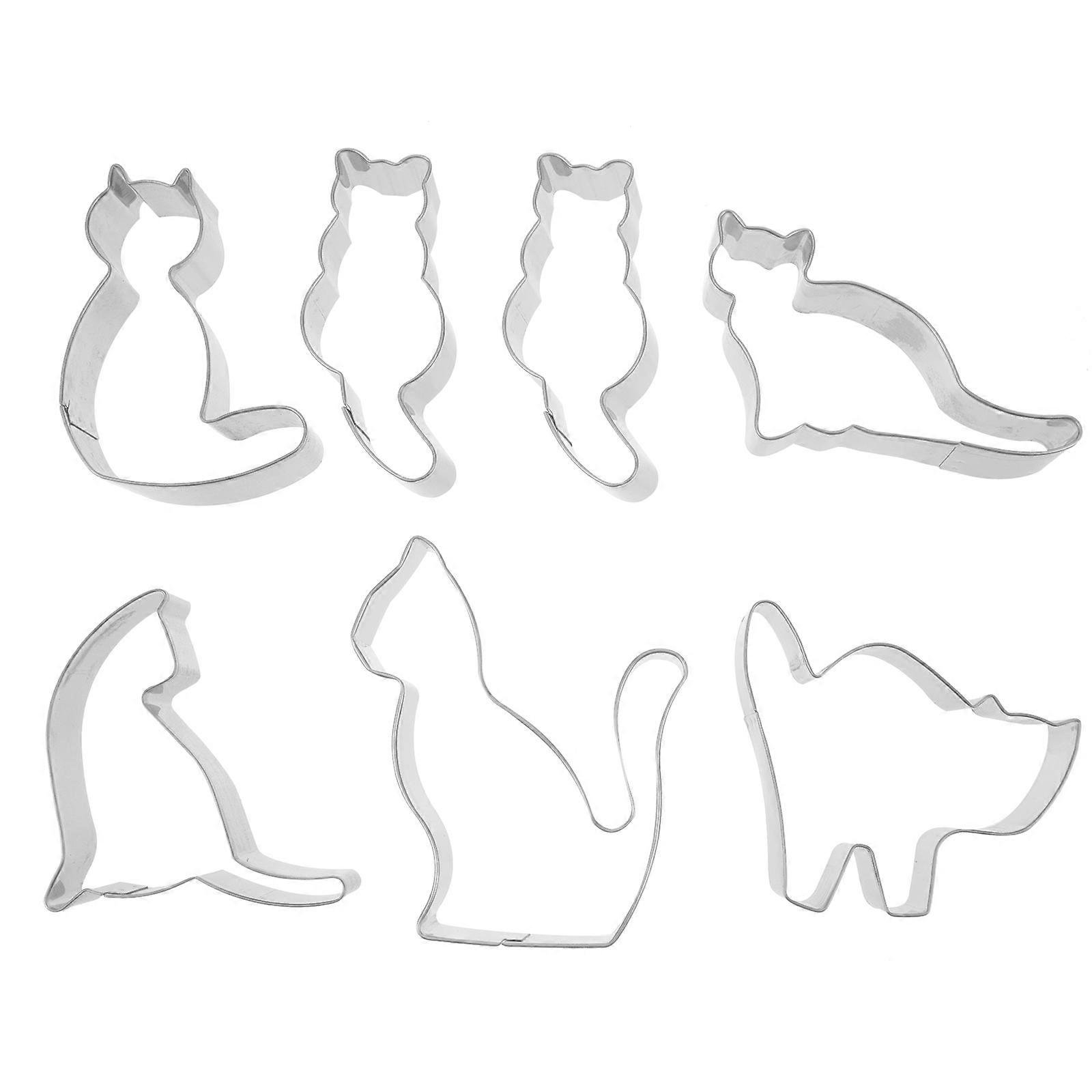 Cat Biscuit Cutters Silver Baking Tool for Making Biscuits 7Pcs Set