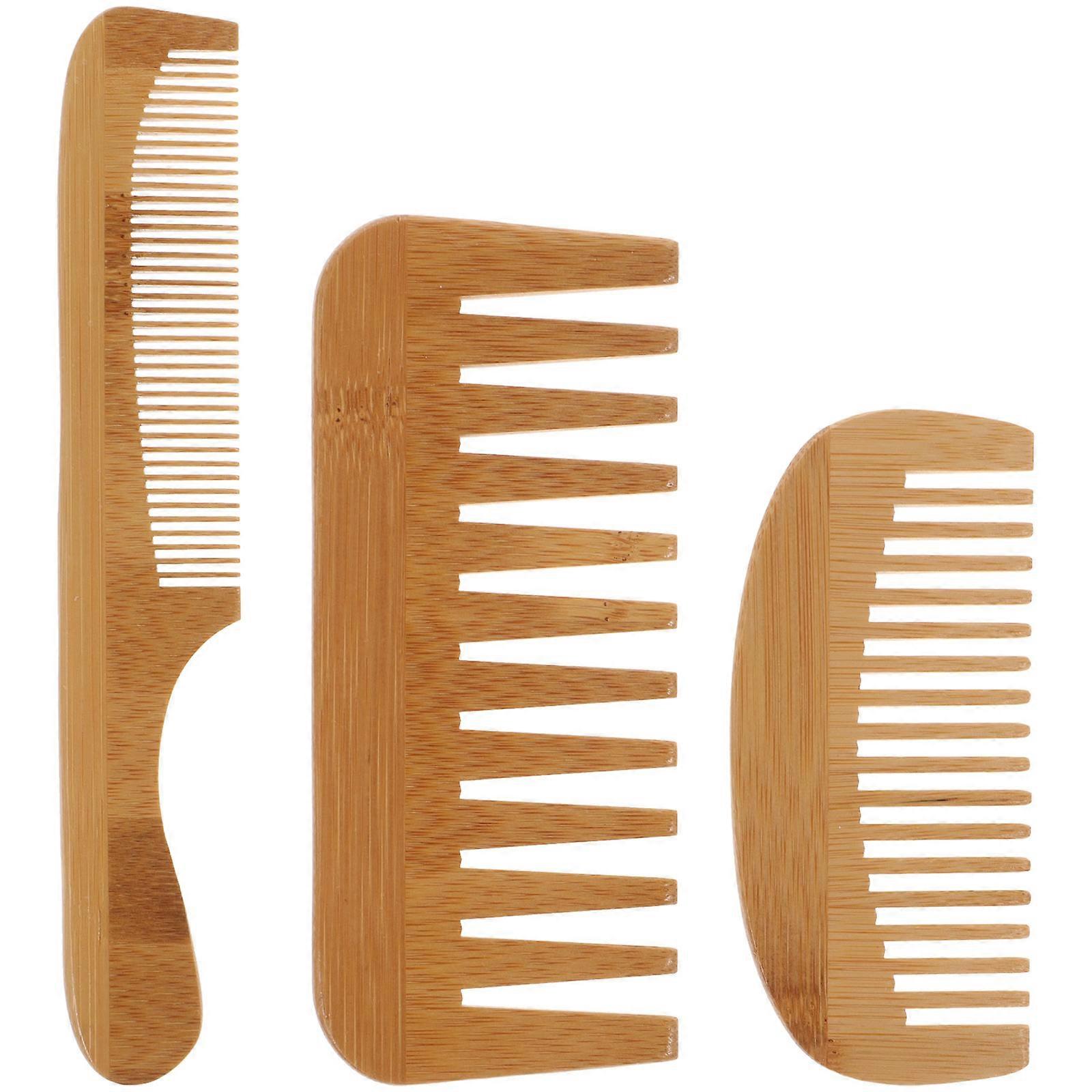 Bamboo Combs Hairdressing Combs for Home Use 3Pcs Light Brown Portable Set