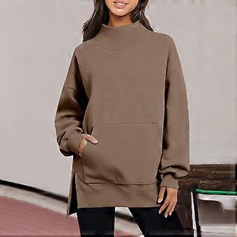 Damen-Winter-Sweatshirt, langärmelig, Stehkragen, lockere Passform mit Seitenschlitz, lässig und bequem