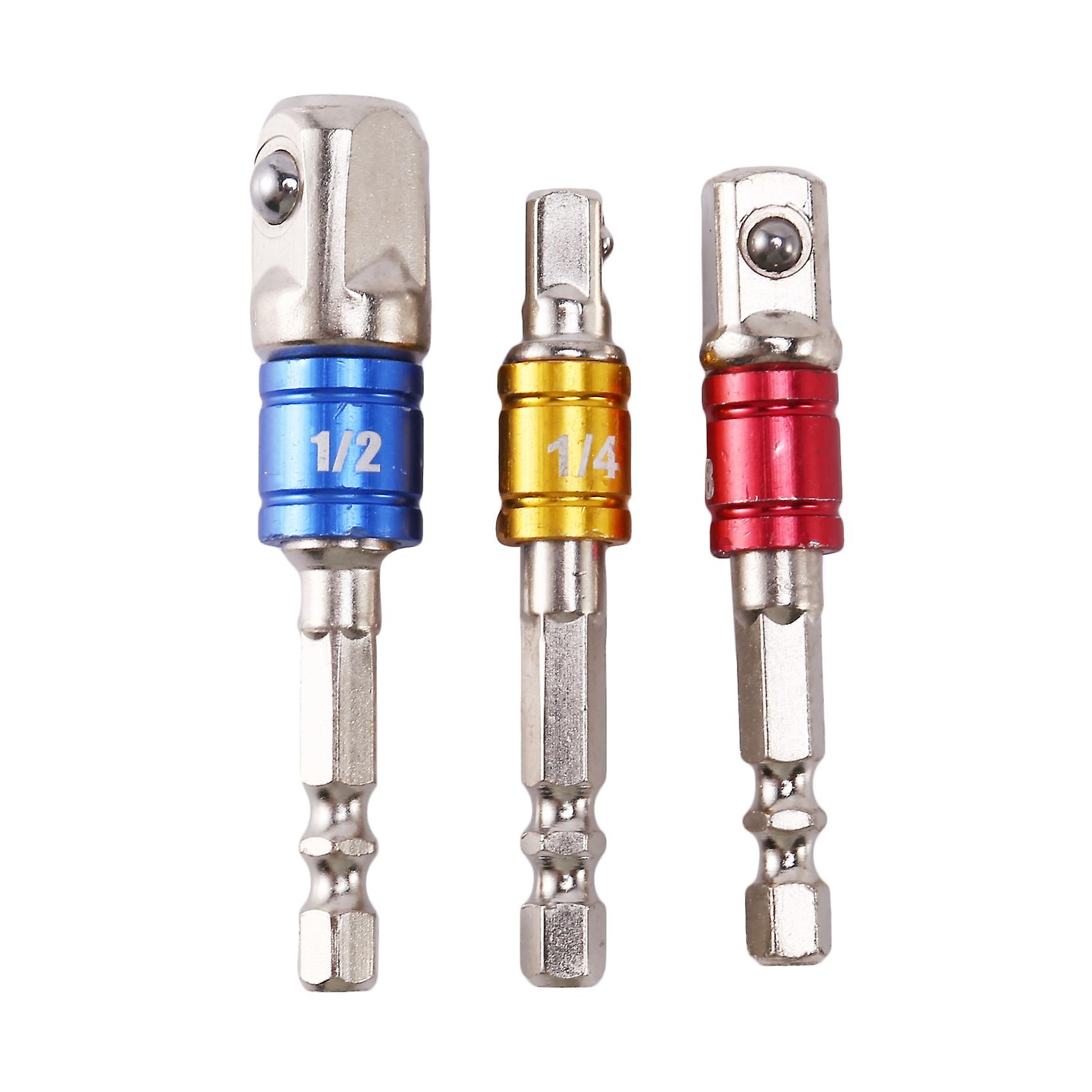 3PCS Socket Adapter Impact Set Hex to 1/4 3/8 1/2 inch Colorful Extension Converter Impact Drill Dr