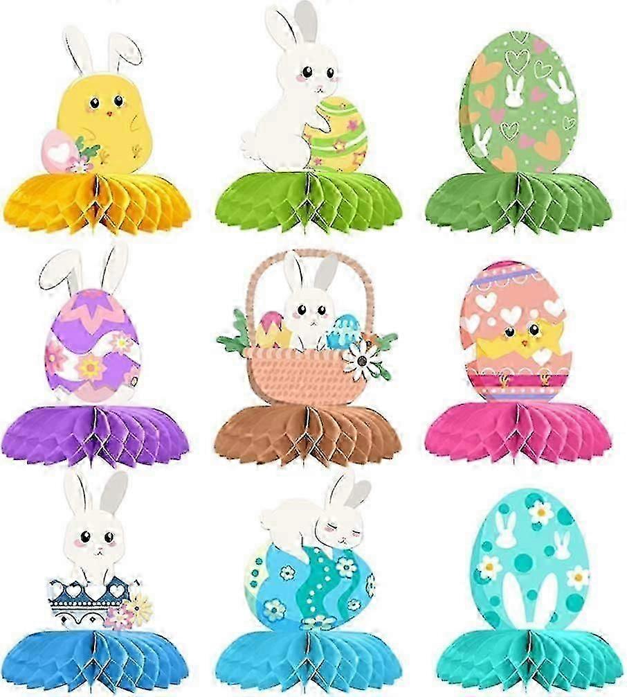Easter Honeycomb Decorations - 9pcs Set with Chick and Eggs Theme
