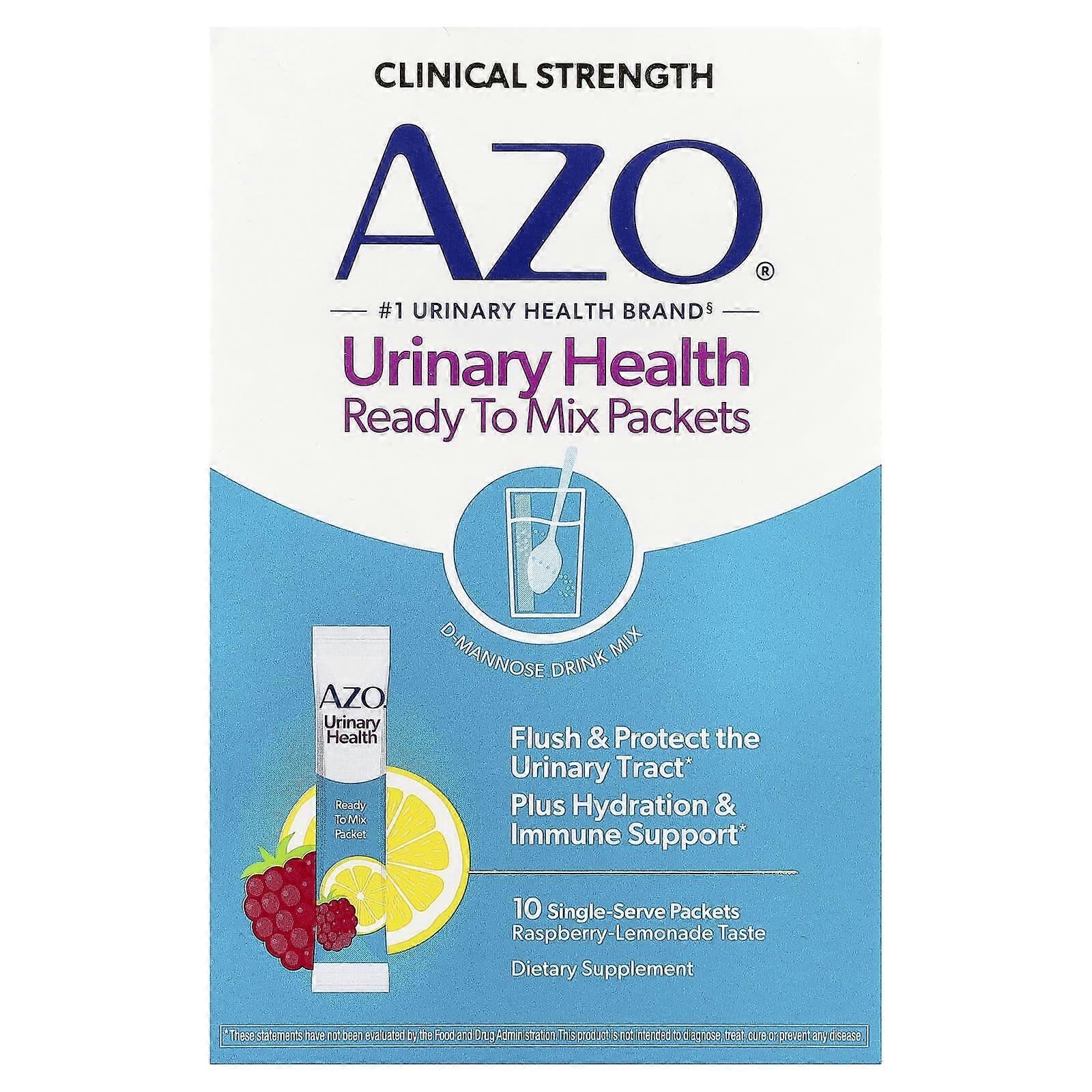 AZO, Urinary Health, Ready To Mix Packets, Raspberry-Lemonade, 10 Single Serve Packets, 5.3 g (0.19 