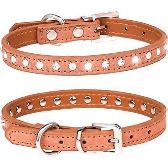 Élégant collier en daim étincelant avec 1 rangée de strass pour petit chiot de chien chat de compagnie (M, marron)
