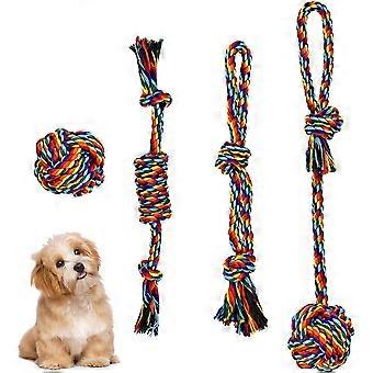 4 PcsCotton Dog Ropes Set, jouet de corde de chien interactif, jouet de corde de chiot pour cadeau de mastication