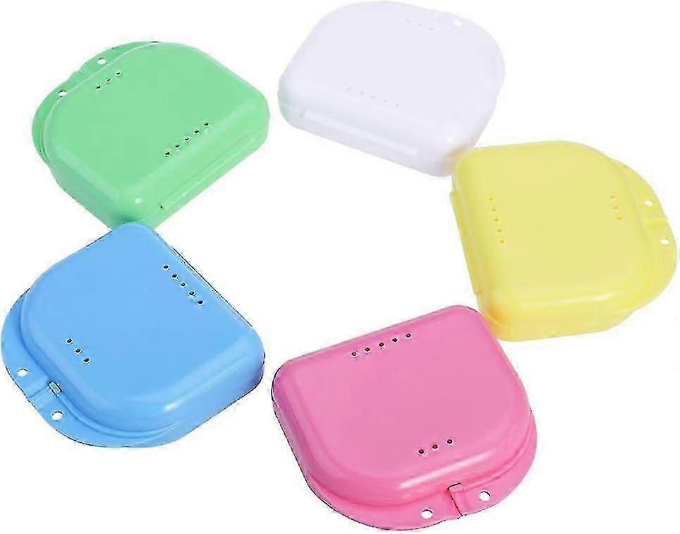 5 Pcs Dental Guard Case Orthodontic Denture Bath Storage Box Multi Colors
