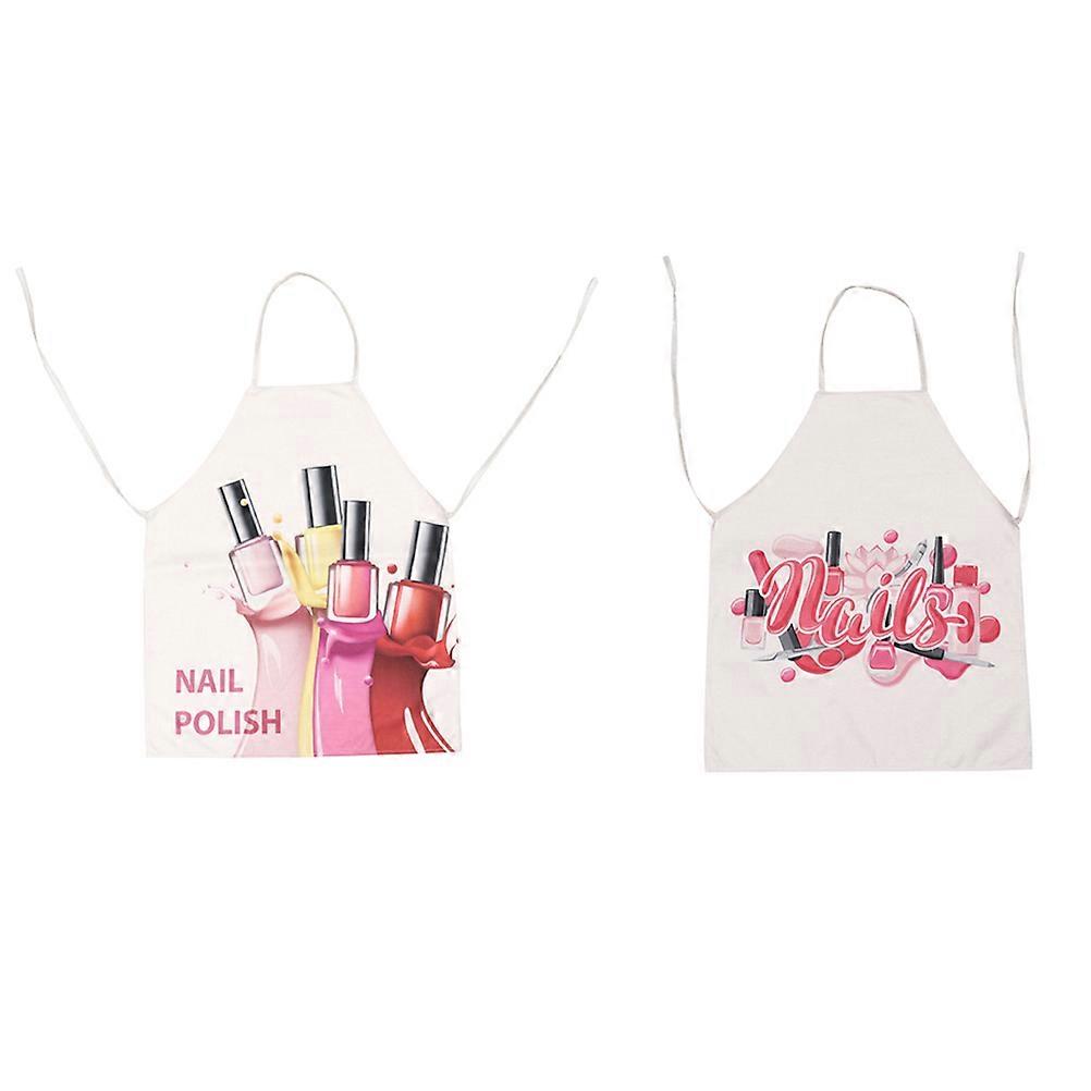 Creative Nail Polish Pattern Apron for Baking 2Pcs Cotton Linen Apron