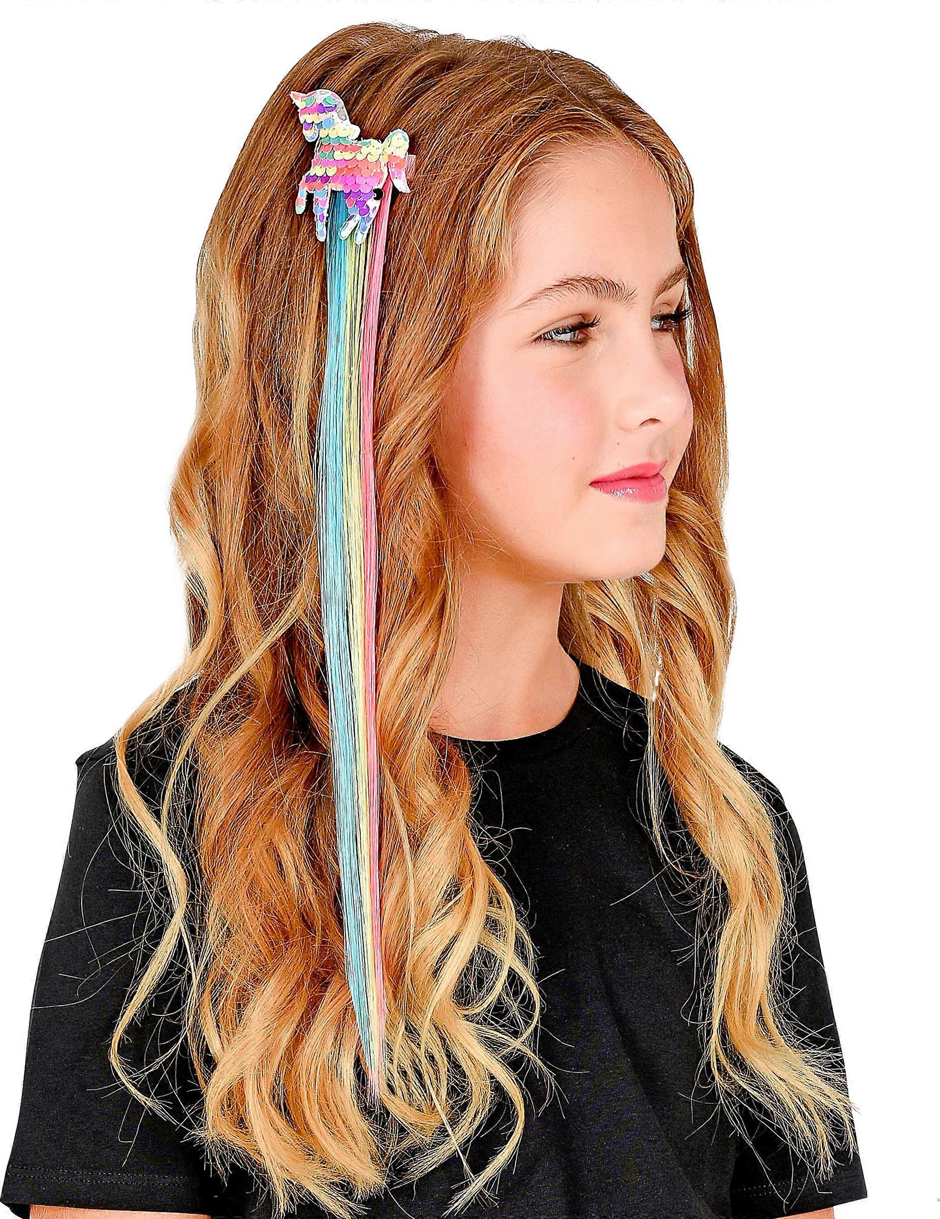 Multicolored unicorn sequin hair strand