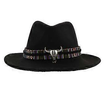 Schwarzer Wollhut für Western-Cowboy-Look, modischer Outdoor-Sonnenschutz