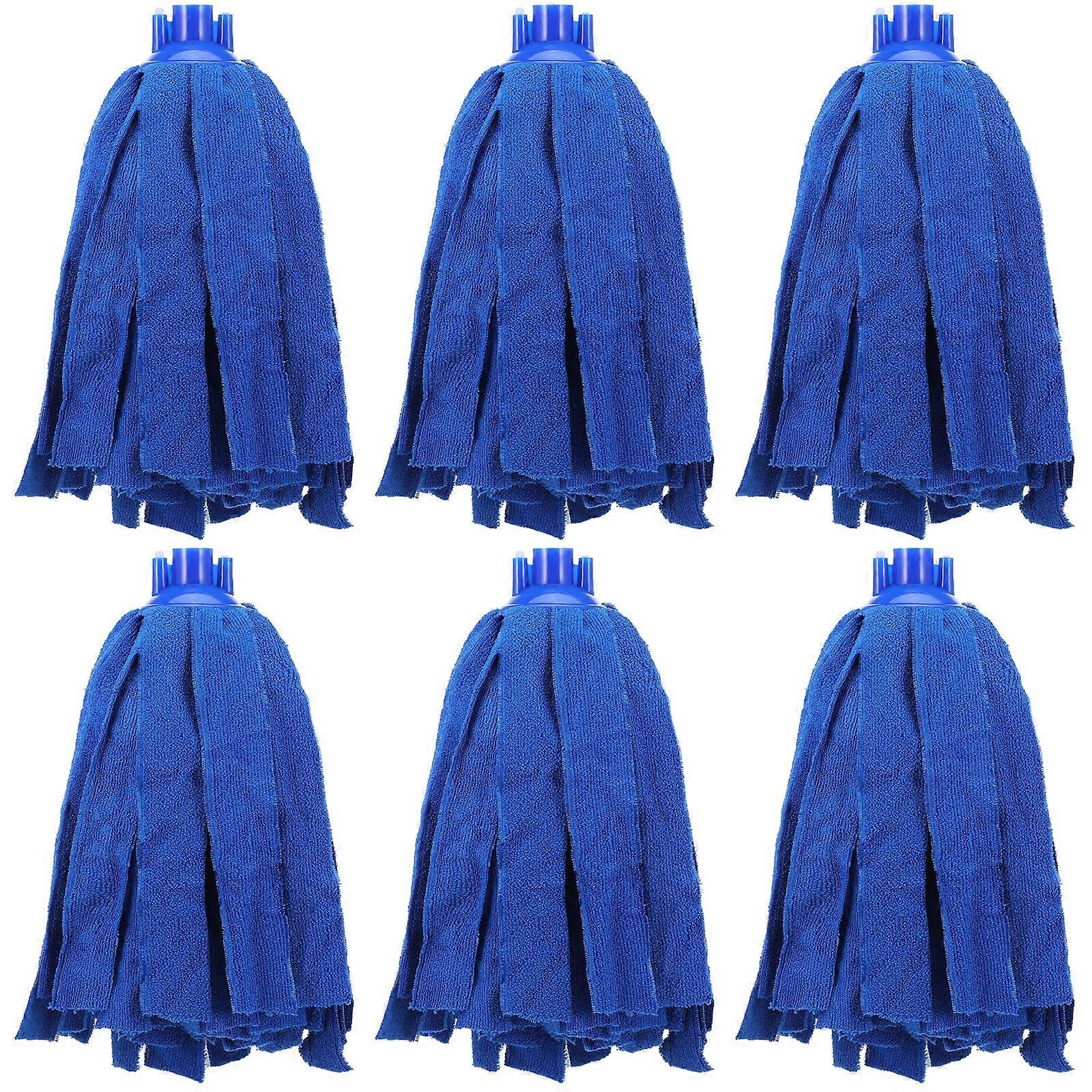 Blue Microfiber Mop Head Refill 6 Pack, Density String Replacement Heads for Standard Threaded Pole