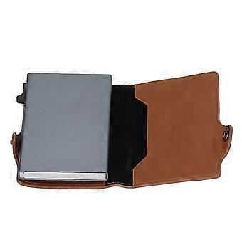 Wallet Aluminium Alloy PU Anti Lost Ultra Thin ID Credit Card Holder for Locator Tracking Device Apricot
