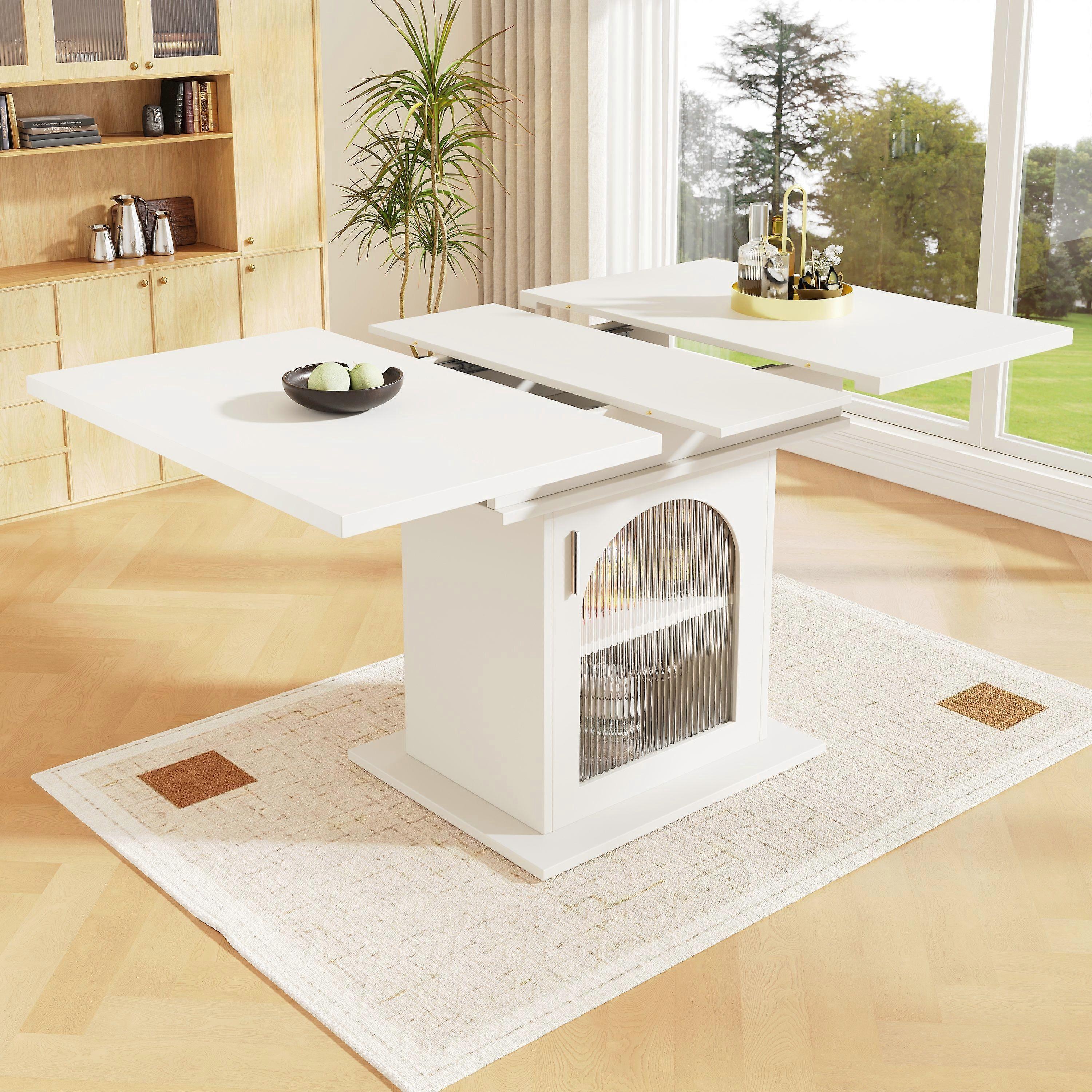 Telescopic dining table (14080cm), extendable dining table with storage shelf, space-saving kitchen table, dining table with three shelves, extendable