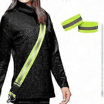 High Visibility Reflective Sash compatible with Night Walking, Running Gear compatible with Men, Women, Kids with 2 Reflective Armbands