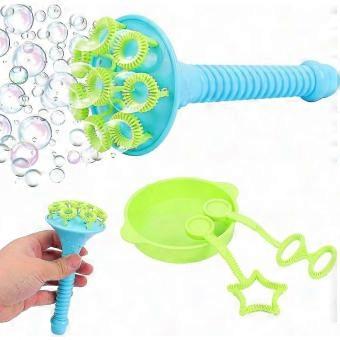 Kids Bubble Blower Trumpet with Round Tray, Reusable Bubble Machine Set for Outdoor Play & Parties-brnv