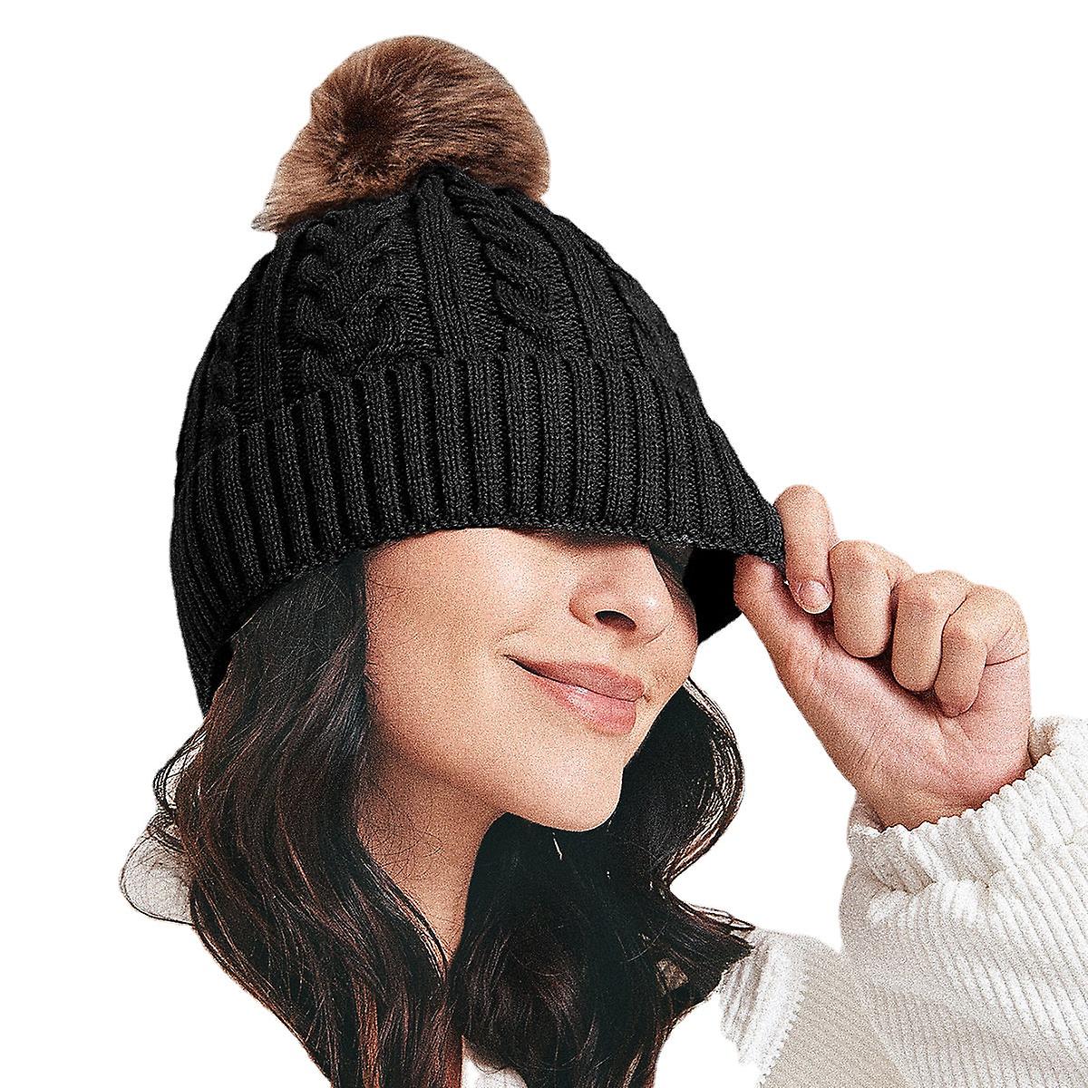 Autumn And Winter New Big Fur Ball Woolen Cap Universal Solid Color Single Layer Flanging Warm Knitted Hat Female