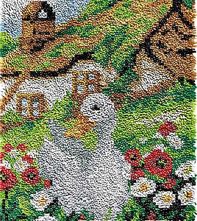 Rug Making Latch Hooking Kit | Duck In Flowers (64x48cm Blank Canvas)