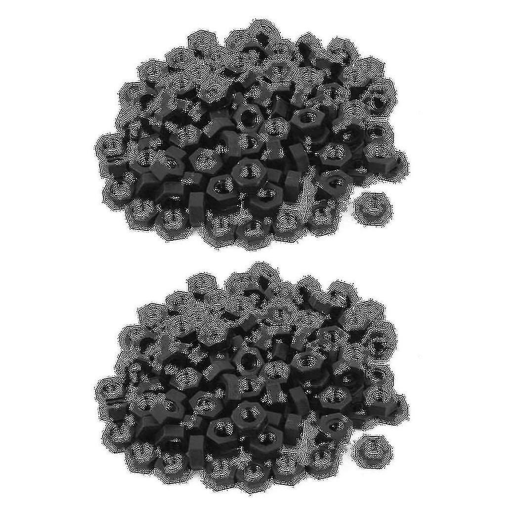 200 Pcs M3 Thread Insert Lock Fixing Screw Nylon Nuts Hexagonal Black
