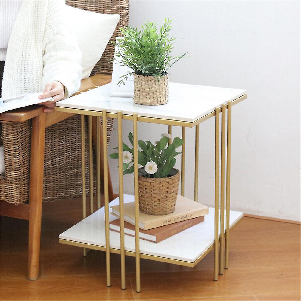 2 Tier Modern Marble Coffee Table Side End Table Gold Frame Bedside Tables