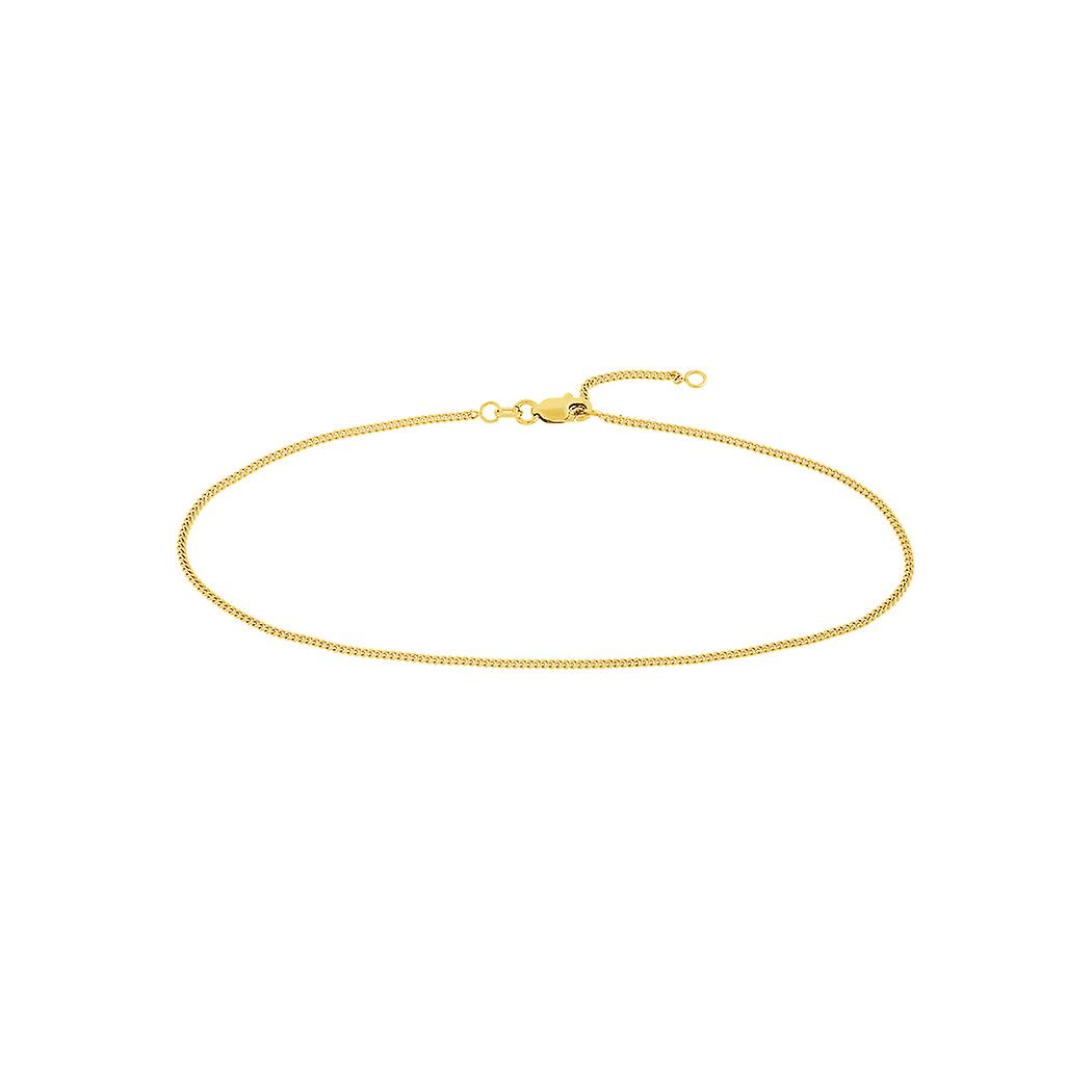 14k Solid Yellow Gold Adjustable Curb 10 Inch Anklet for Women