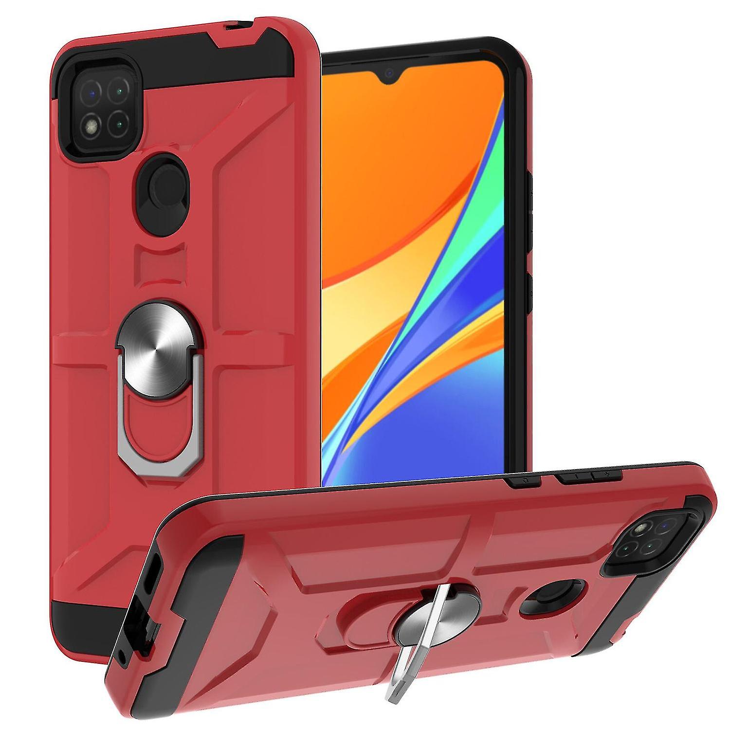 Case For Xiaomi Redmi 9c Rotating Ring Kickstand Hockproof Impact Protection -red